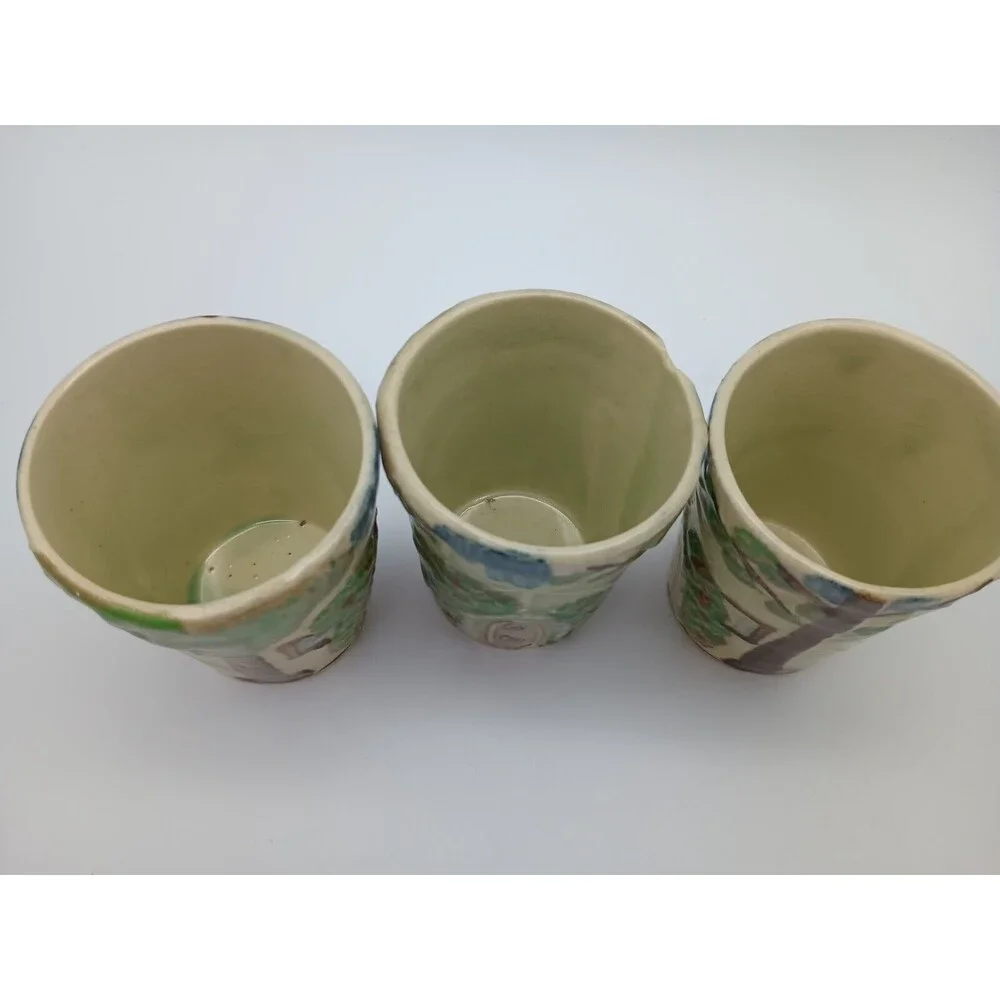 Vtg Cottage citrus Juicer Pitcher 3 Glasses Figural Home Trees